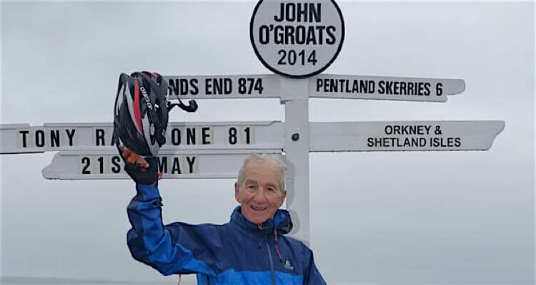Tony clinched the record for the oldest person to ride from Land's End to John o'Groats