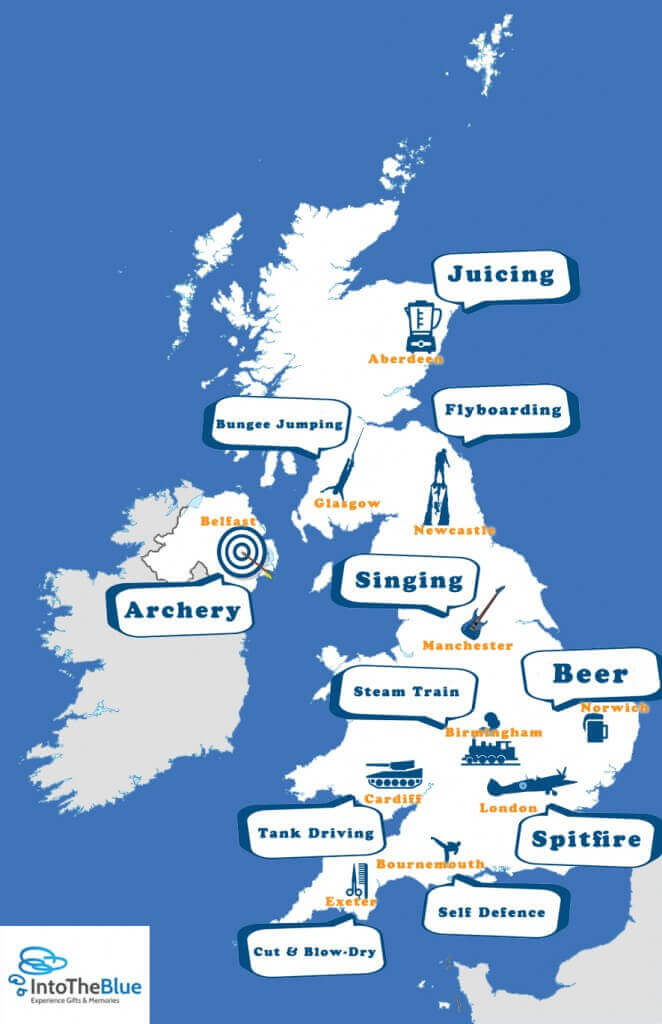 Experience day map of Britain