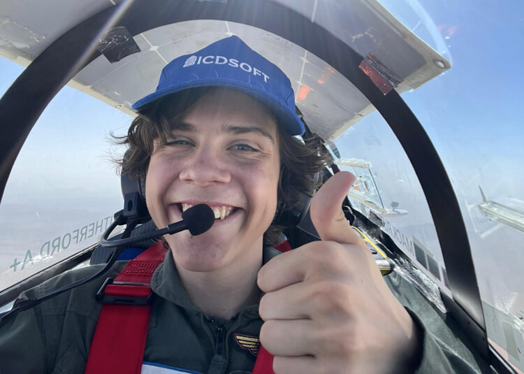 Mack Solo celebrates his record-breaking flight