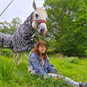 in field with horse