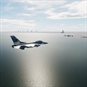 F16 Simulator flying into dubai over the sea